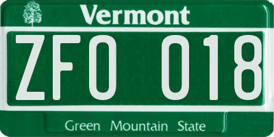 VT license plate ZFO018