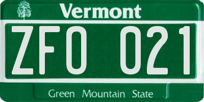 VT license plate ZFO021