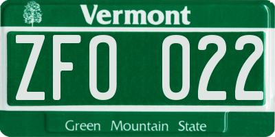 VT license plate ZFO022