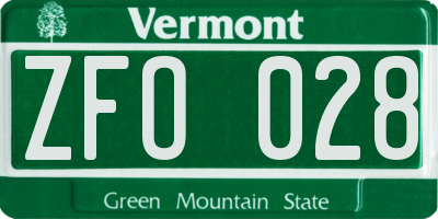 VT license plate ZFO028