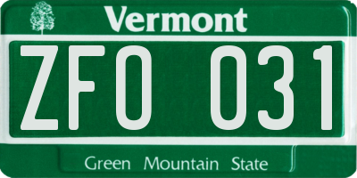 VT license plate ZFO031