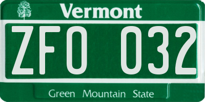 VT license plate ZFO032