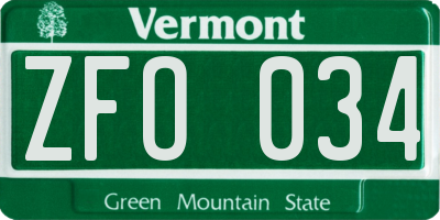 VT license plate ZFO034