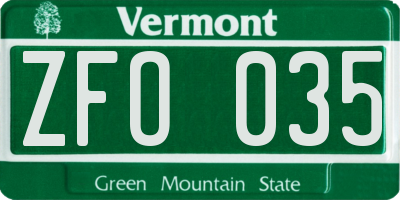 VT license plate ZFO035