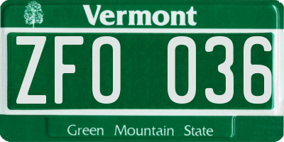 VT license plate ZFO036