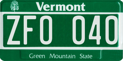 VT license plate ZFO040