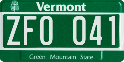 VT license plate ZFO041