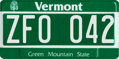 VT license plate ZFO042