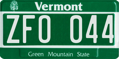 VT license plate ZFO044