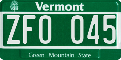 VT license plate ZFO045