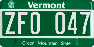VT license plate ZFO047