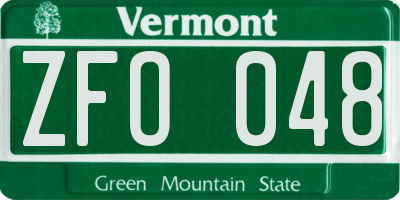 VT license plate ZFO048