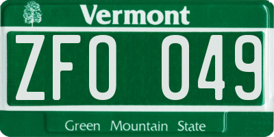 VT license plate ZFO049