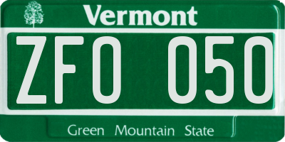 VT license plate ZFO050