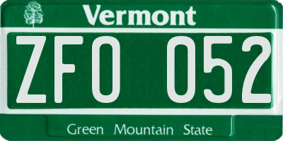 VT license plate ZFO052