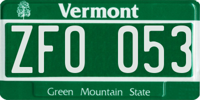 VT license plate ZFO053