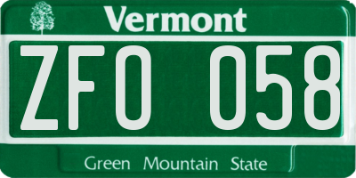 VT license plate ZFO058