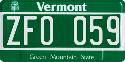 VT license plate ZFO059
