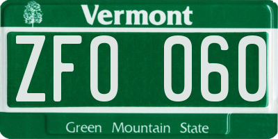 VT license plate ZFO060