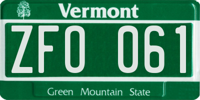 VT license plate ZFO061