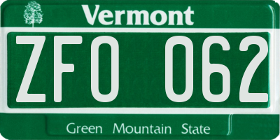 VT license plate ZFO062