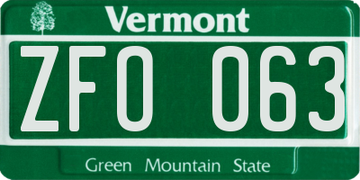 VT license plate ZFO063