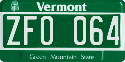 VT license plate ZFO064