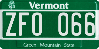 VT license plate ZFO066