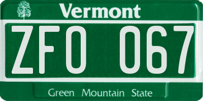 VT license plate ZFO067