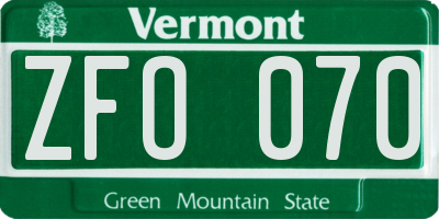 VT license plate ZFO070