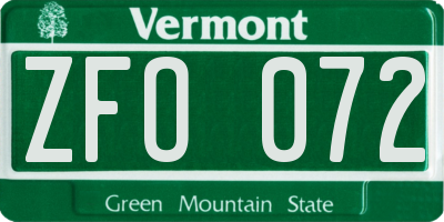 VT license plate ZFO072