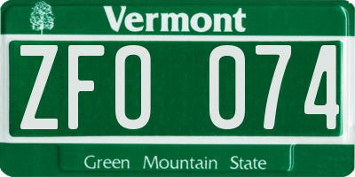 VT license plate ZFO074