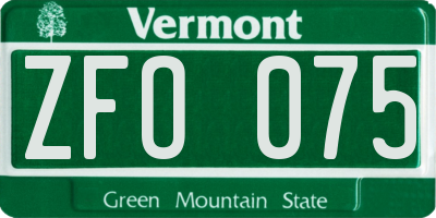 VT license plate ZFO075