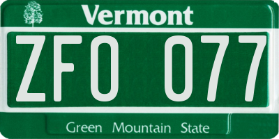 VT license plate ZFO077