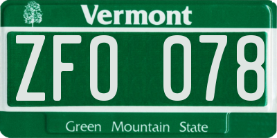 VT license plate ZFO078