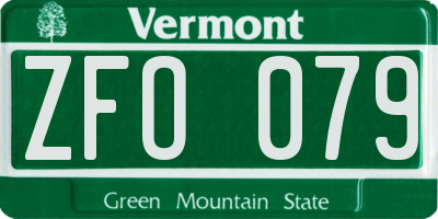 VT license plate ZFO079