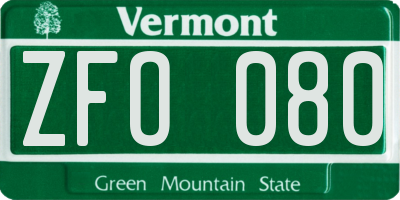 VT license plate ZFO080