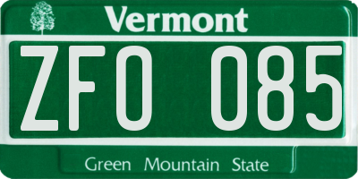 VT license plate ZFO085