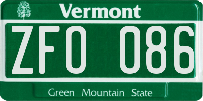 VT license plate ZFO086