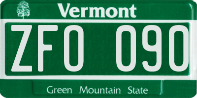VT license plate ZFO090