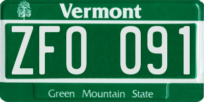 VT license plate ZFO091