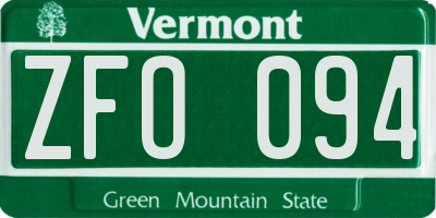 VT license plate ZFO094