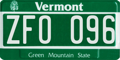 VT license plate ZFO096