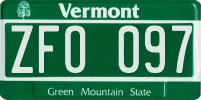 VT license plate ZFO097