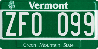 VT license plate ZFO099