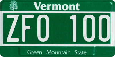 VT license plate ZFO100