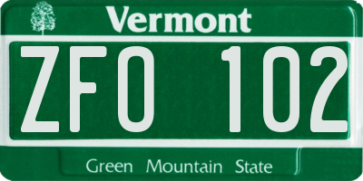 VT license plate ZFO102