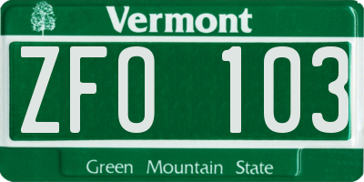 VT license plate ZFO103