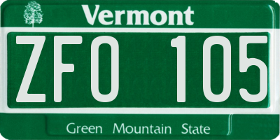 VT license plate ZFO105
