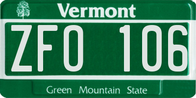 VT license plate ZFO106